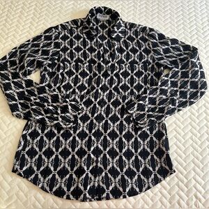 Express Black and White Geometric Print Button-Up Shirt